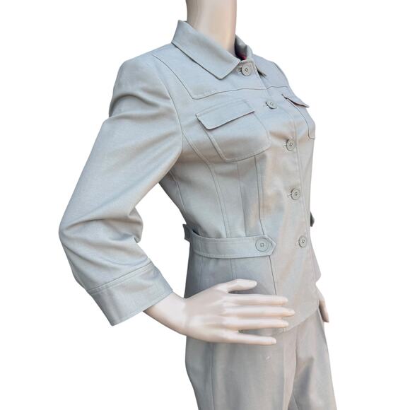 T Tahari 6 Business Suit Set Jacket & Pants 2PC Safari Utility Straight Leg - Picture 2 of 16